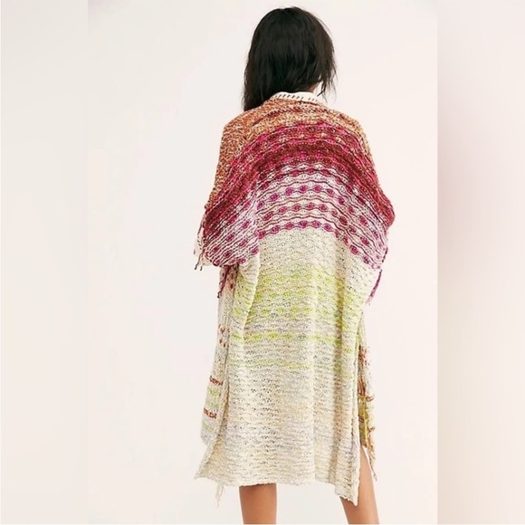 Free People Skies The Limit Cardigan Desert Dream Combo Longline Fringe Sz S - Picture 1 of 16